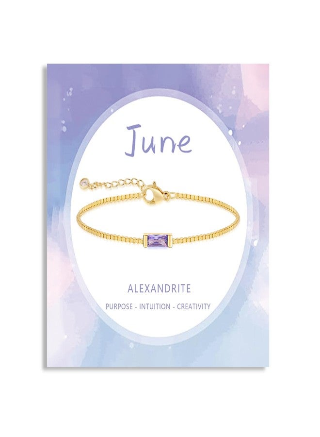 HEEYA Birthstone Gold Plated Bracelets for Women Trendy,Dainty 14K Charm Link Bracelet,Purple Birthstone Bracelet,June Birthday Christmas Anniversary Jewelry Gifts for Mom Wife Daughter Sister - Image 1